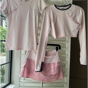 Lucky in love 2 tennis skirts, matching tennis top & matching crop top